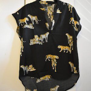 Shein Black and tiger print blouse size small